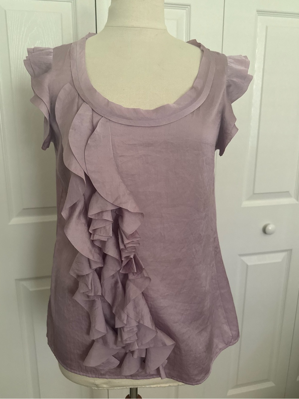 LOFT Lilac Ruffle Cap-Sleeve Blouse